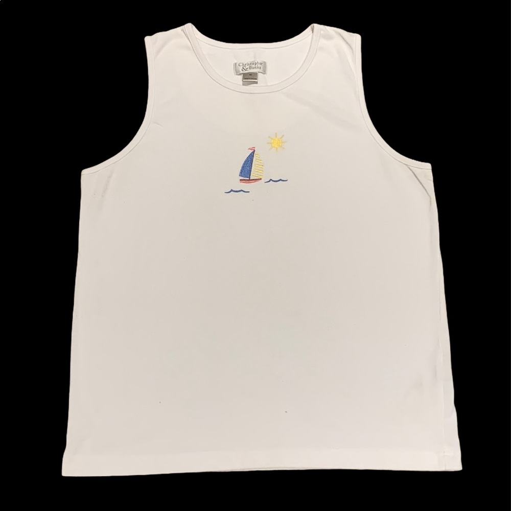 Christopher & Banks Sailboat Embroidered Tank